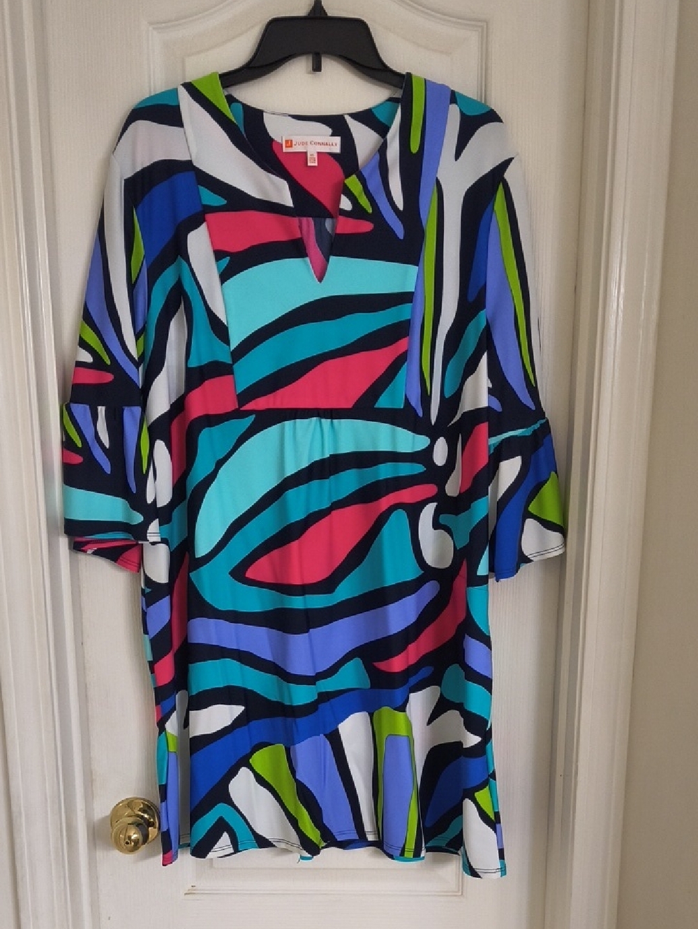 Jude Connally Navy, Hot Pink & White Abstract Print Dress